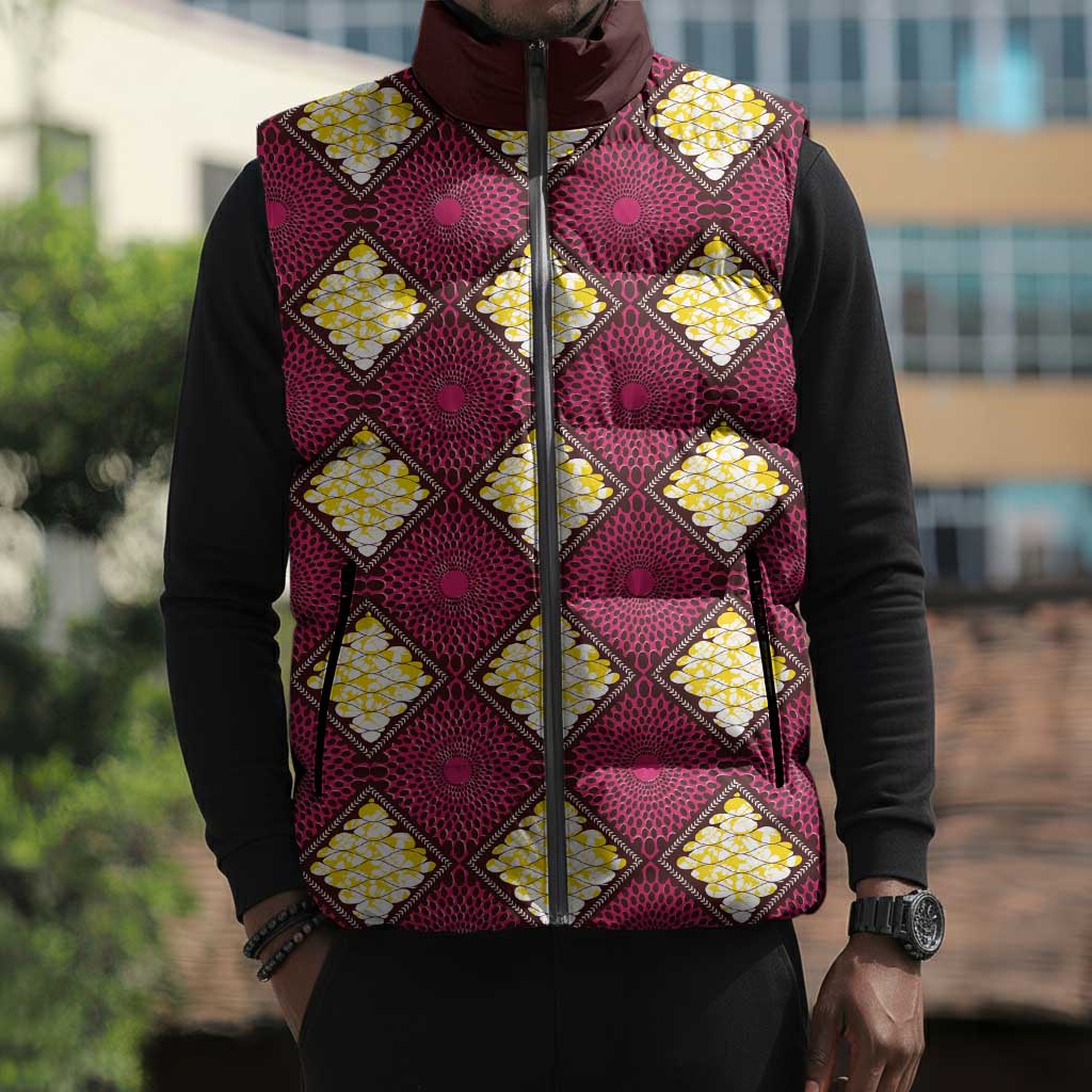 Ruby Gold African Ankara Pattern Sleeveless Puffer Jacket