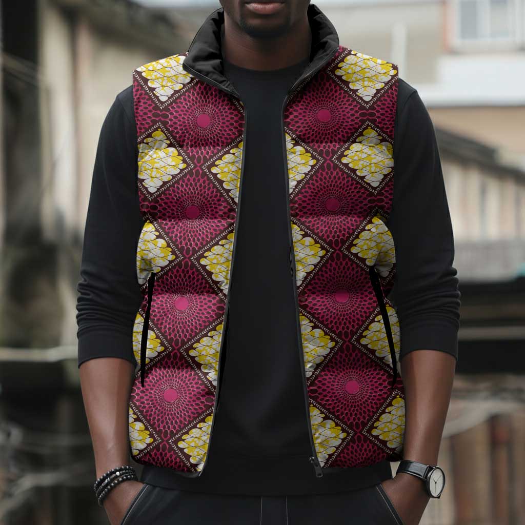 Ruby Gold African Ankara Pattern Sleeveless Puffer Jacket