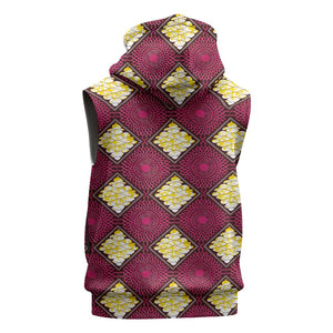 Ruby Gold African Ankara Pattern Sleeveless Zip Hoodie