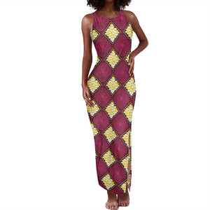 Ruby Gold African Ankara Pattern Tank Maxi Dress