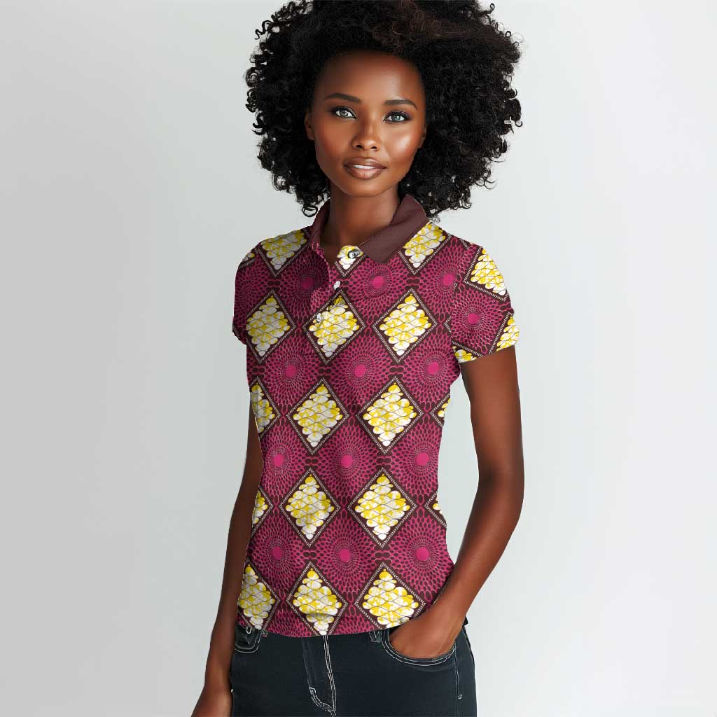 Ruby Gold African Ankara Pattern Women Polo Shirt