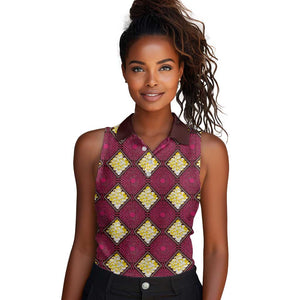 Ruby Gold African Ankara Pattern Women Sleeveless Polo Shirt