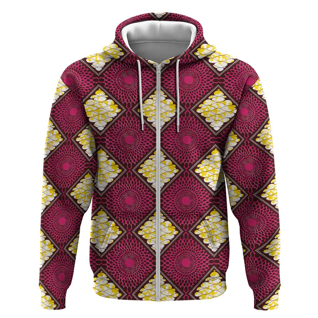 Ruby Gold African Ankara Pattern Zip Hoodie
