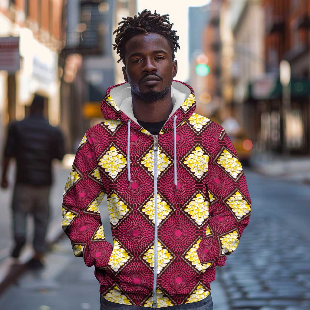 Ruby Gold African Ankara Pattern Zip Hoodie