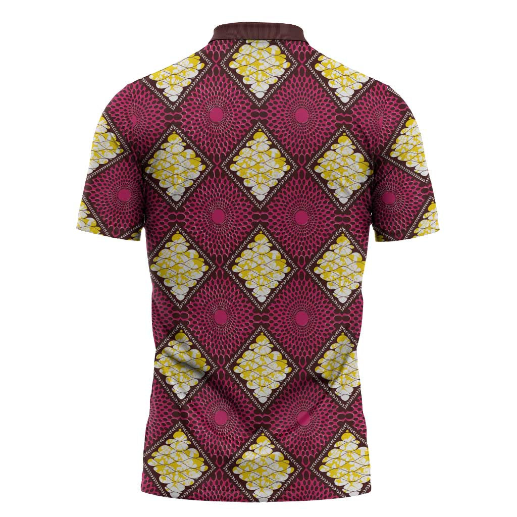 Ruby Gold African Ankara Pattern Zipper Polo Shirt