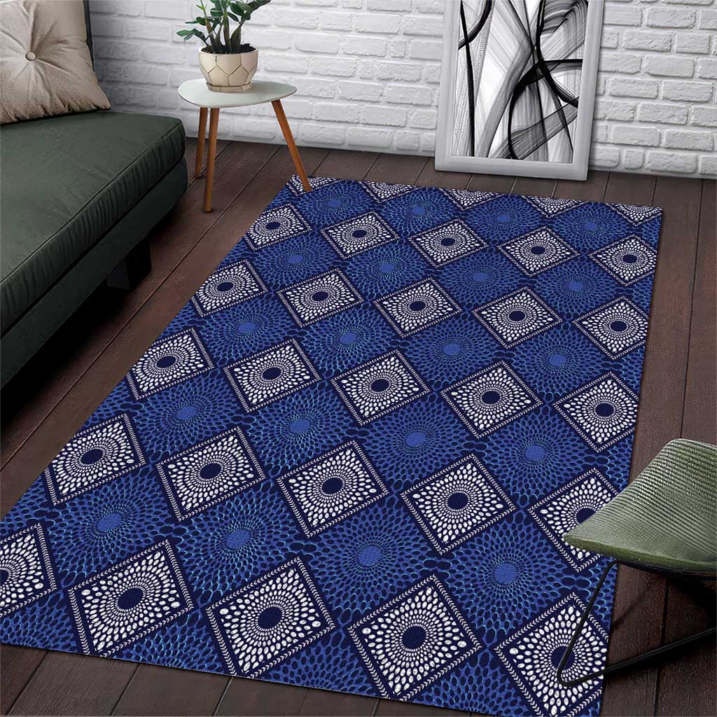 Indigo Diamond African Ankara Pattern Area Rug