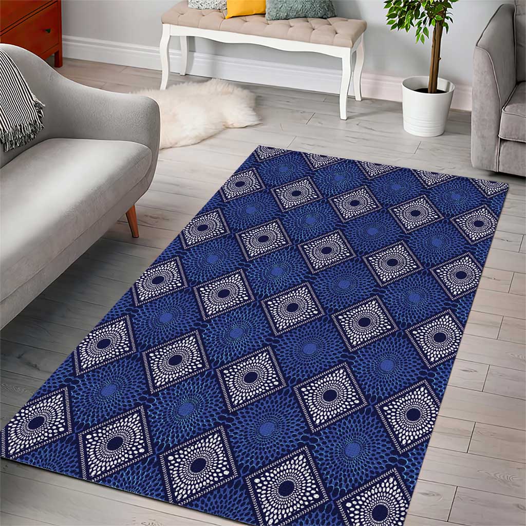 Indigo Diamond African Ankara Pattern Area Rug
