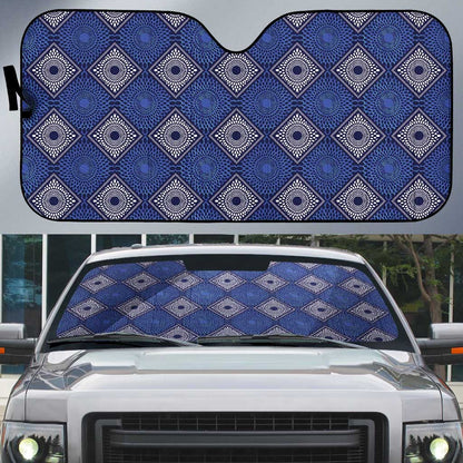 Indigo Diamond African Ankara Pattern Auto Sun Shade