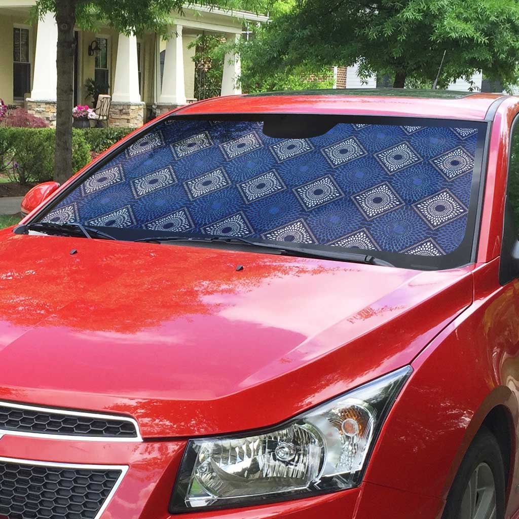 Indigo Diamond African Ankara Pattern Auto Sun Shade