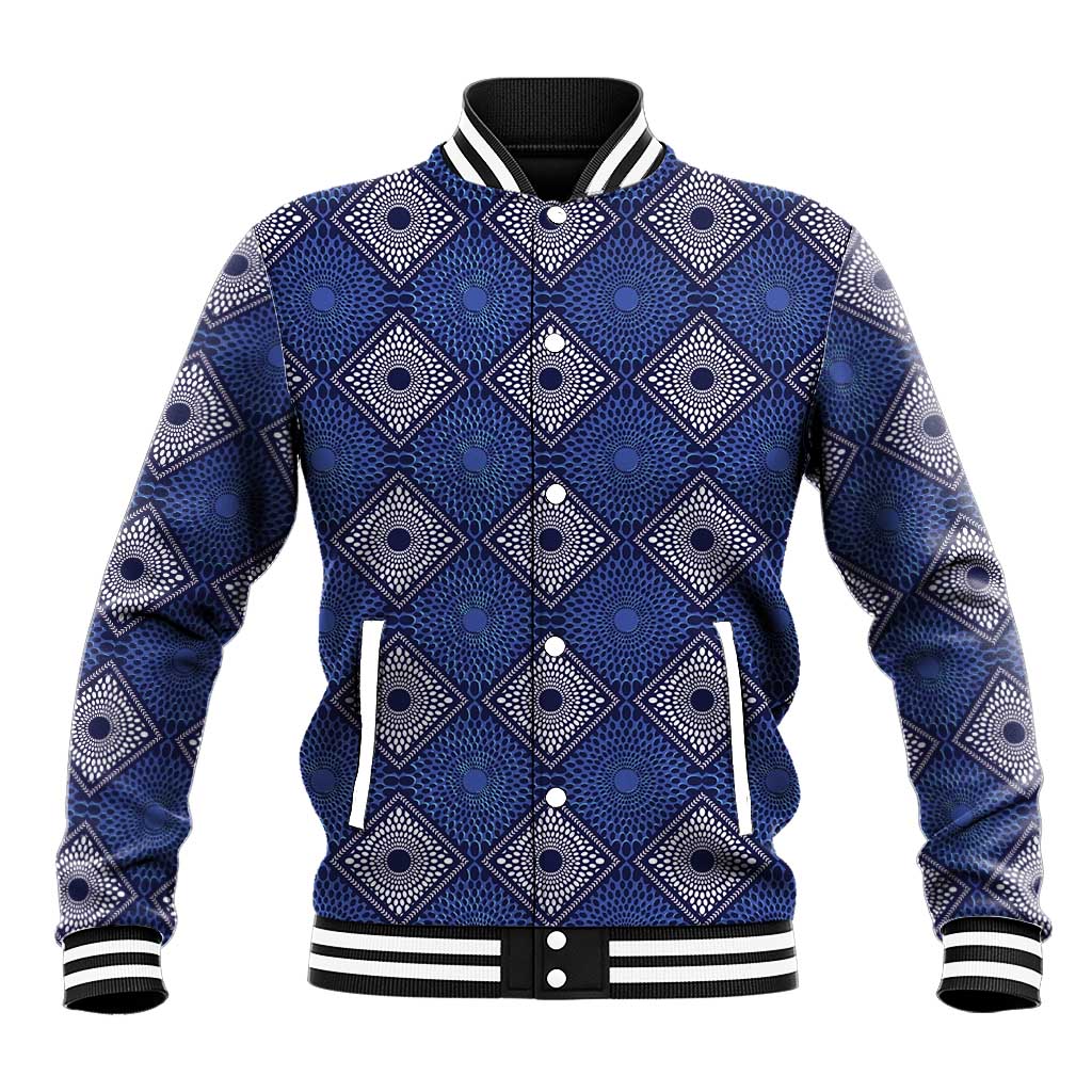 Indigo Diamond African Ankara Pattern Baseball Jacket