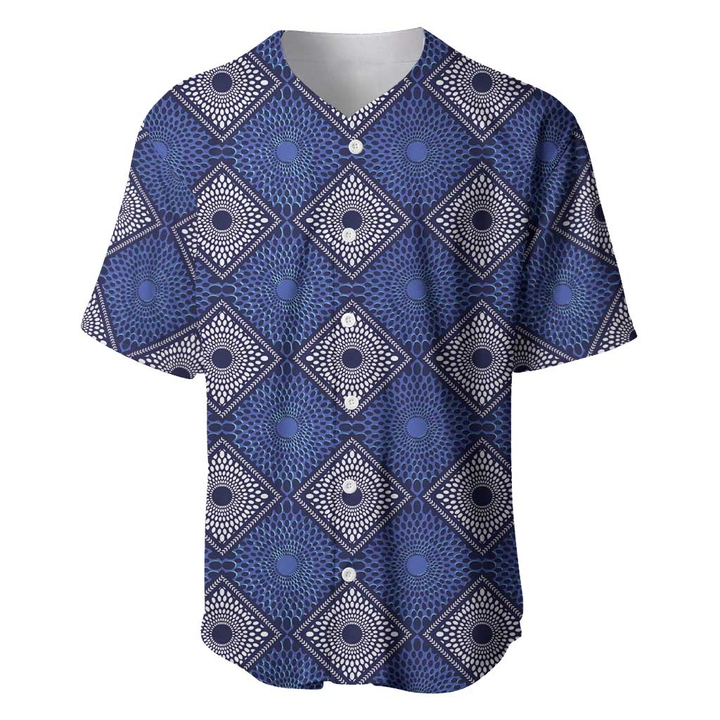 Indigo Diamond African Ankara Pattern Baseball Jersey