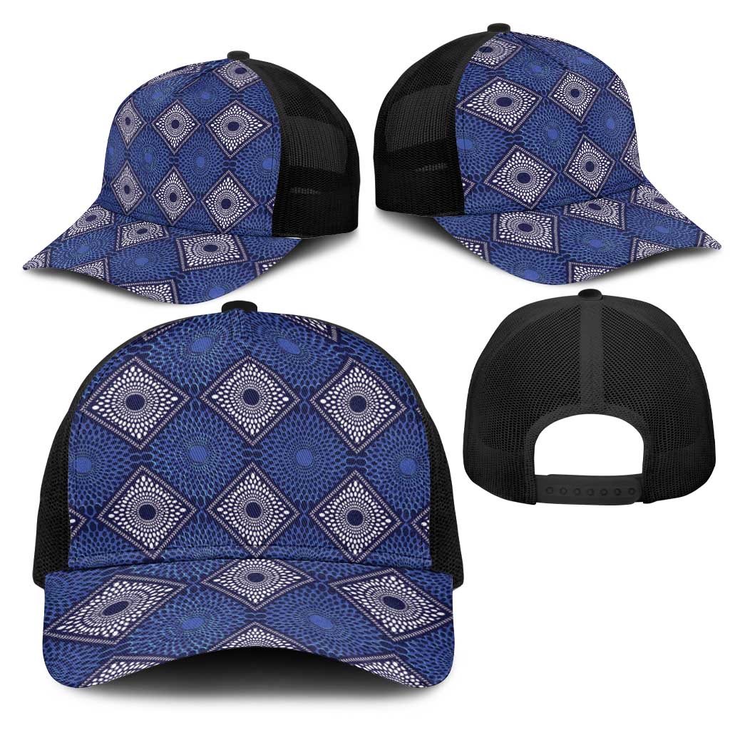 Indigo Diamond African Ankara Pattern Baseball Net Cap