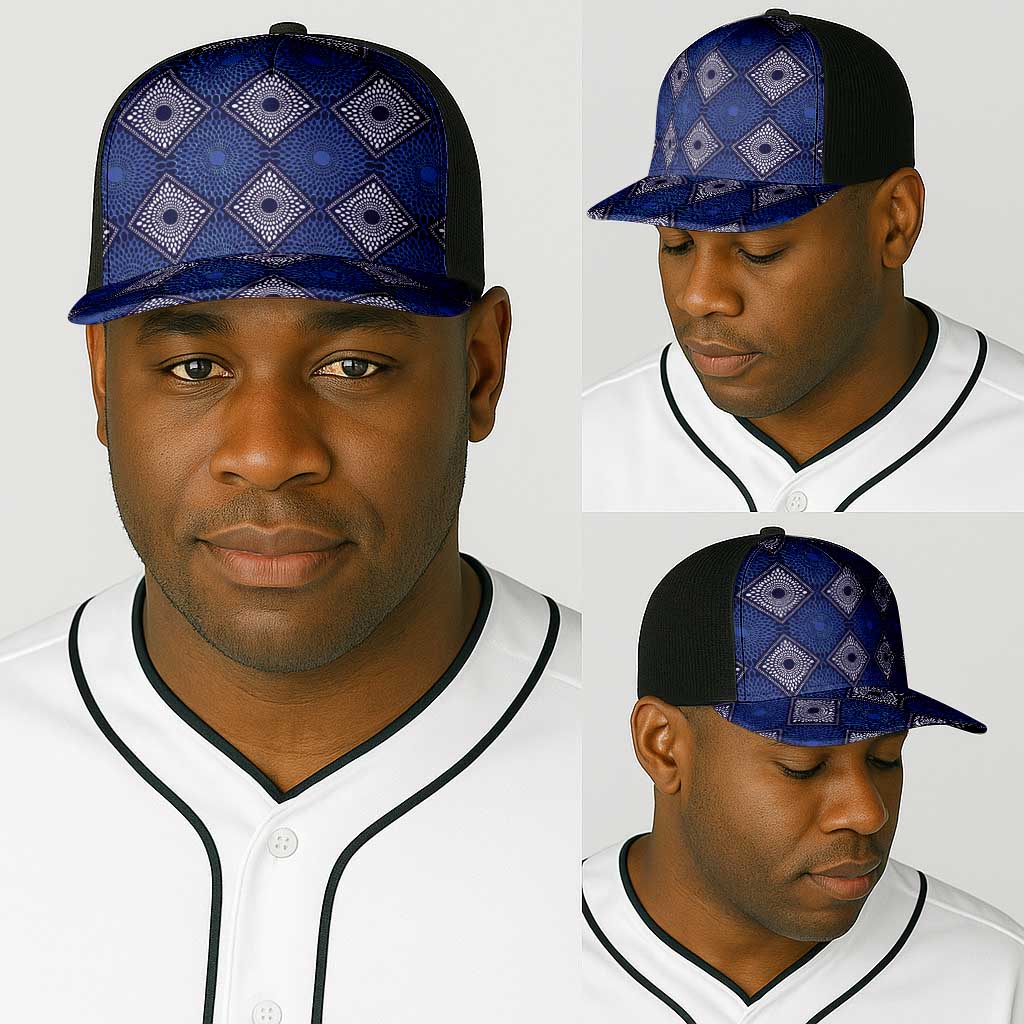 Indigo Diamond African Ankara Pattern Baseball Net Cap