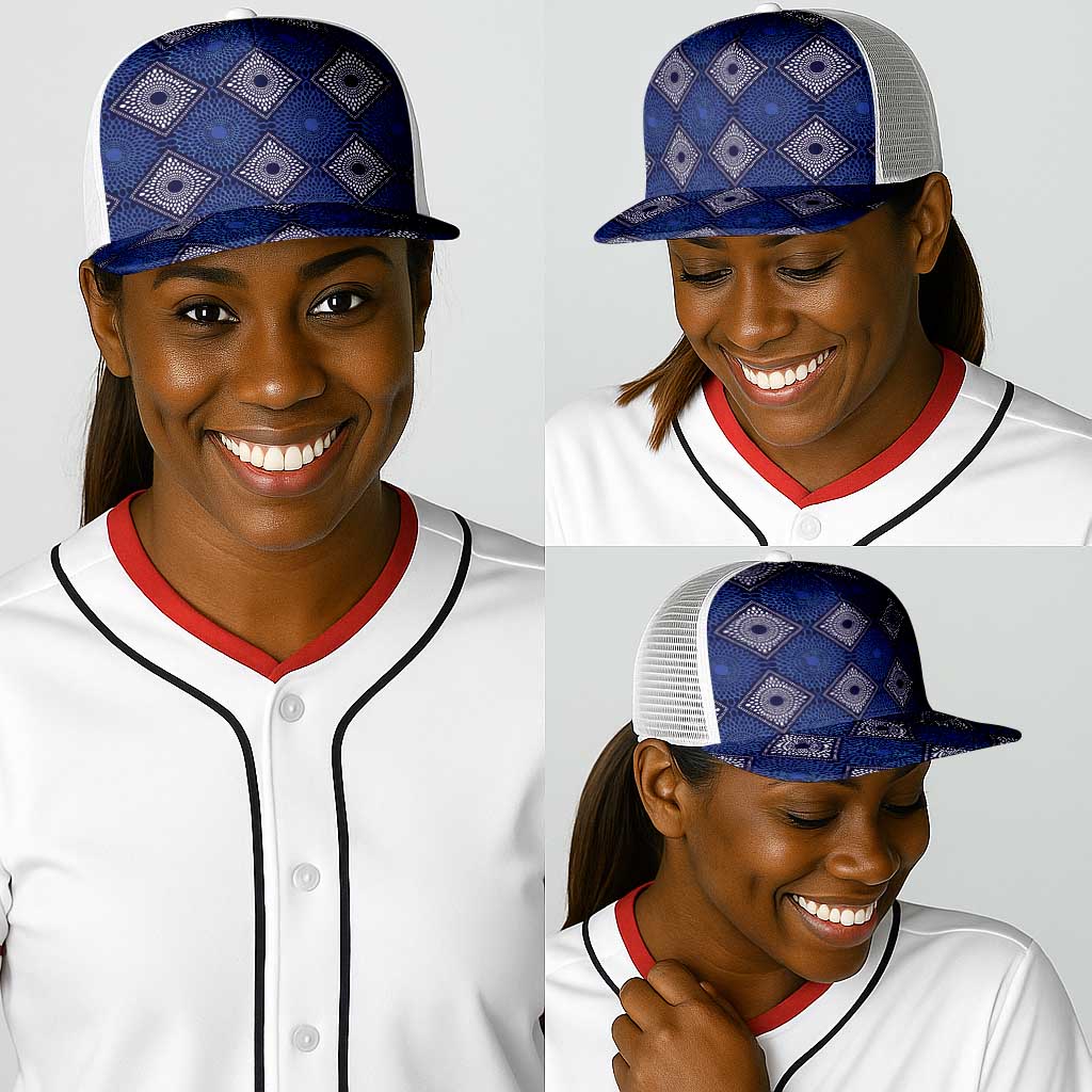 Indigo Diamond African Ankara Pattern Baseball Net Cap