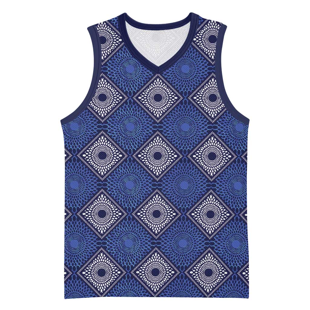 Indigo Diamond African Ankara Pattern Basketball Jersey