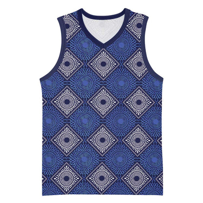 Indigo Diamond African Ankara Pattern Basketball Jersey