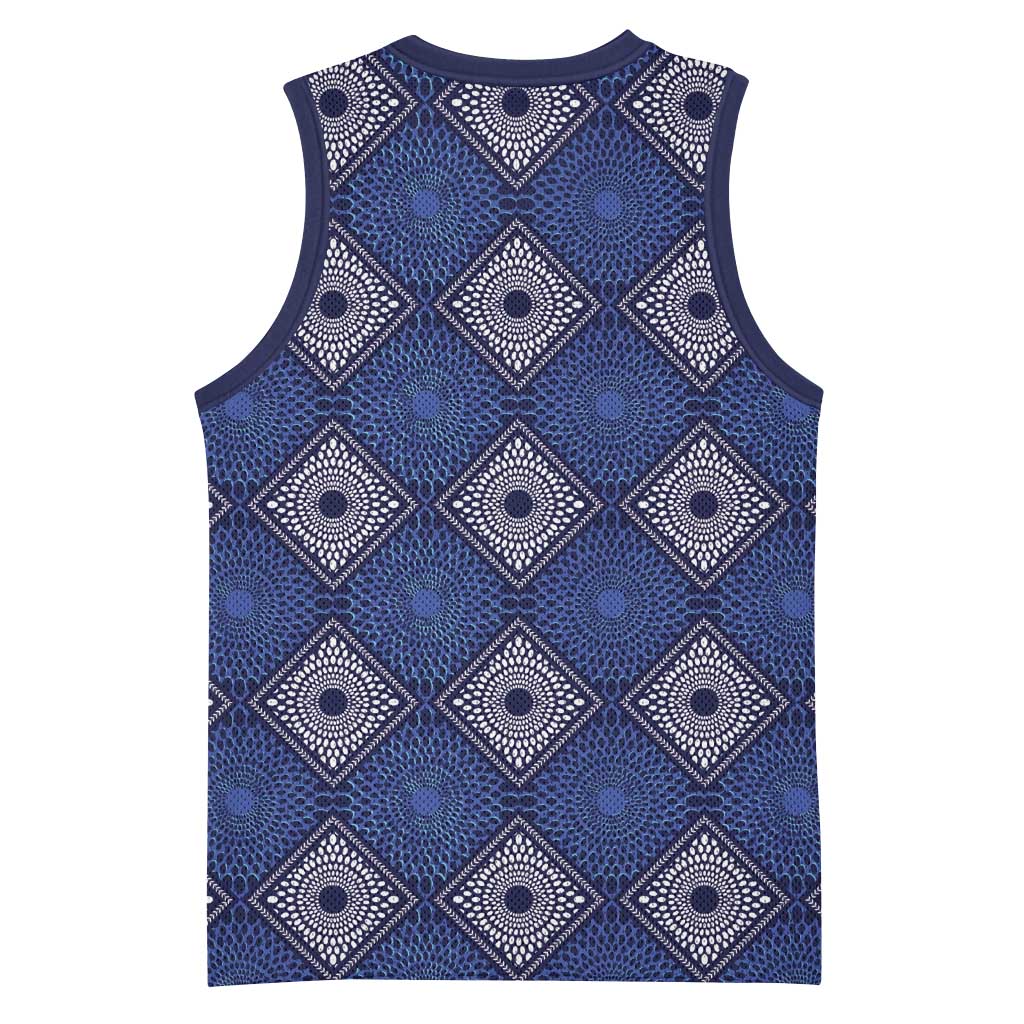 Indigo Diamond African Ankara Pattern Basketball Jersey