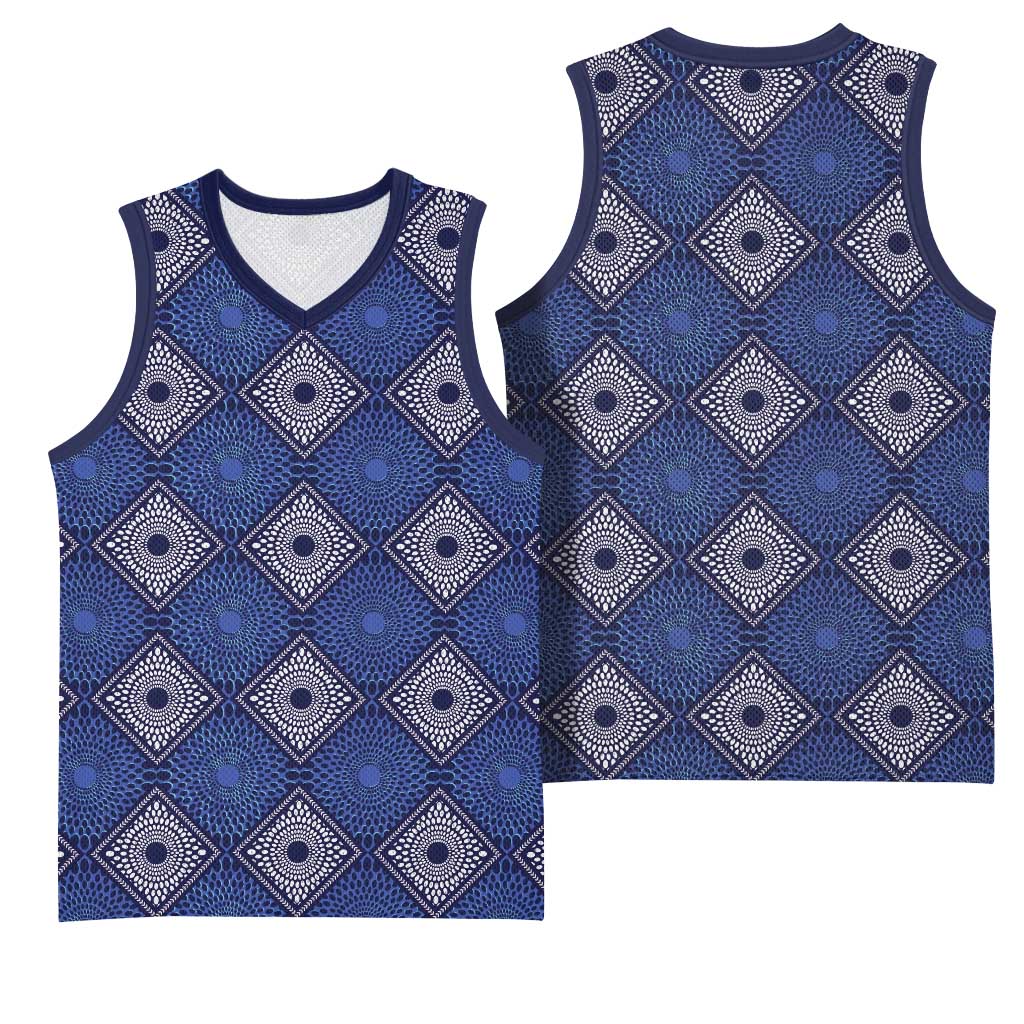 Indigo Diamond African Ankara Pattern Basketball Jersey