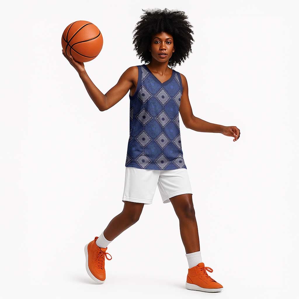 Indigo Diamond African Ankara Pattern Basketball Jersey
