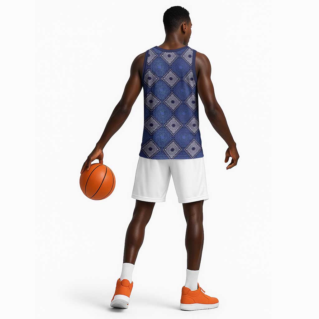 Indigo Diamond African Ankara Pattern Basketball Jersey
