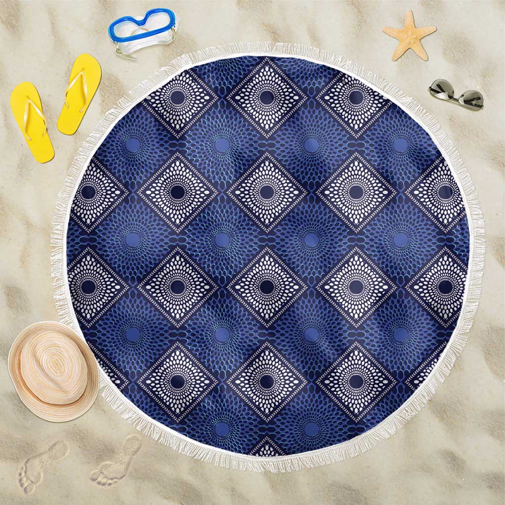 Indigo Diamond African Ankara Pattern Beach Blanket