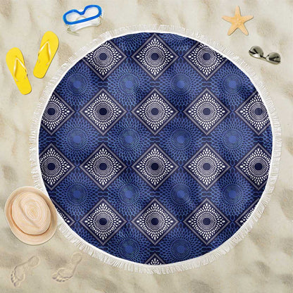 Indigo Diamond African Ankara Pattern Beach Blanket
