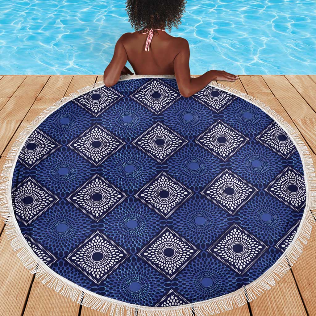 Indigo Diamond African Ankara Pattern Beach Blanket