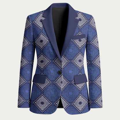 Indigo Diamond African Ankara Pattern Blazer
