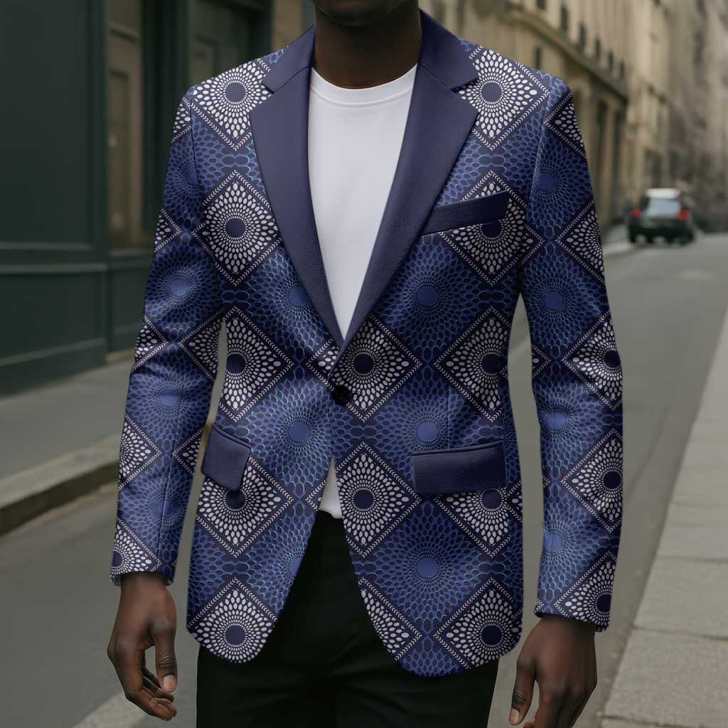 Indigo Diamond African Ankara Pattern Blazer