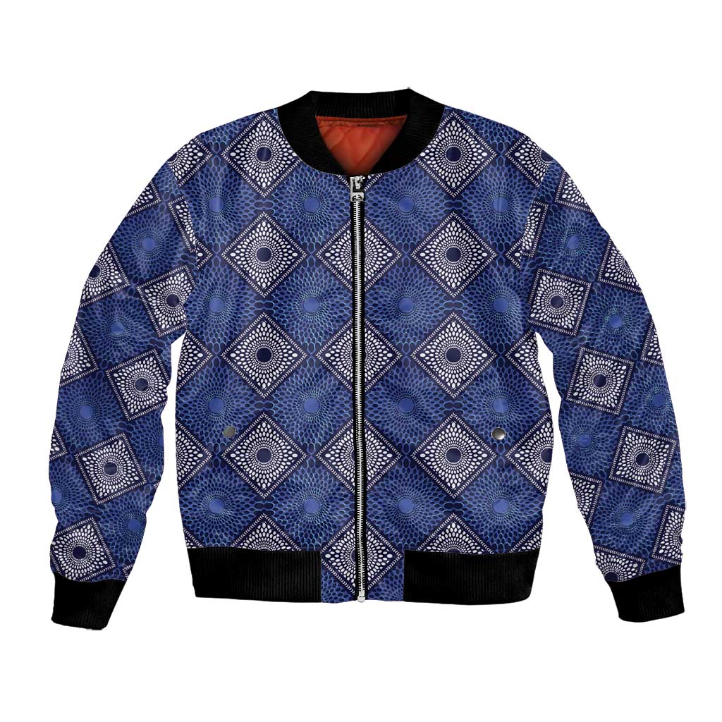 Indigo Diamond African Ankara Pattern Bomber Jacket
