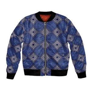 Indigo Diamond African Ankara Pattern Bomber Jacket