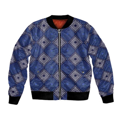 Indigo Diamond African Ankara Pattern Bomber Jacket