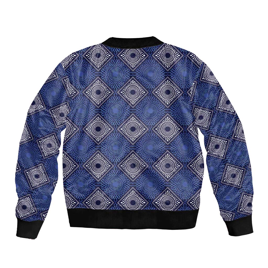Indigo Diamond African Ankara Pattern Bomber Jacket