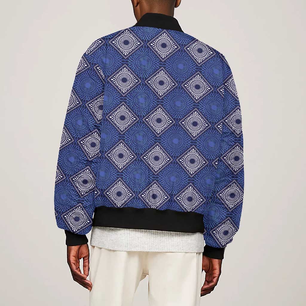 Indigo Diamond African Ankara Pattern Bomber Jacket