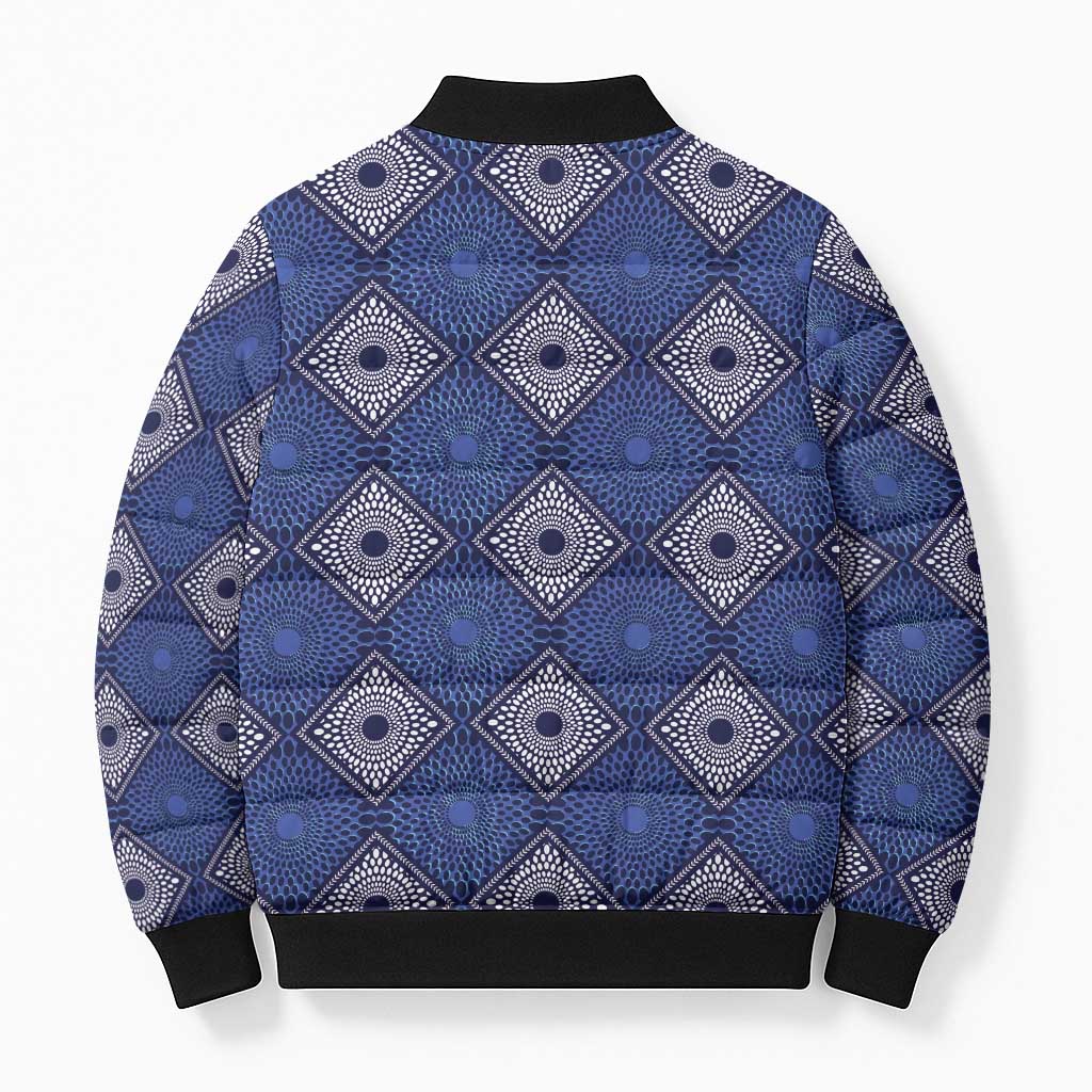 Indigo Diamond African Ankara Pattern Bomber Puffer Jacket