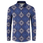 Indigo Diamond African Ankara Pattern Button Sweatshirt
