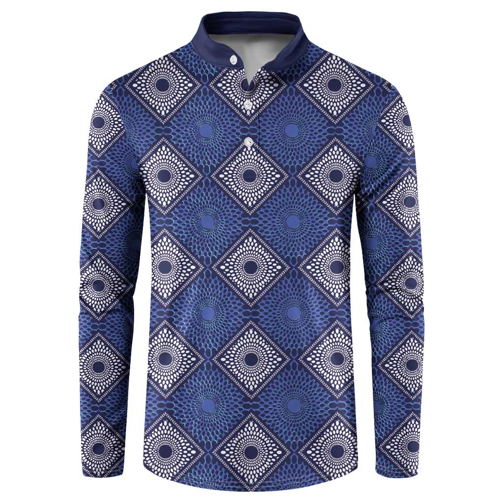 Indigo Diamond African Ankara Pattern Button Sweatshirt