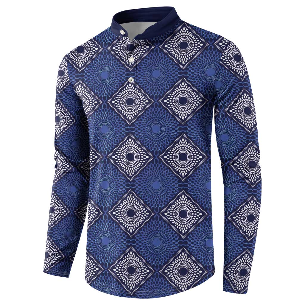 Indigo Diamond African Ankara Pattern Button Sweatshirt