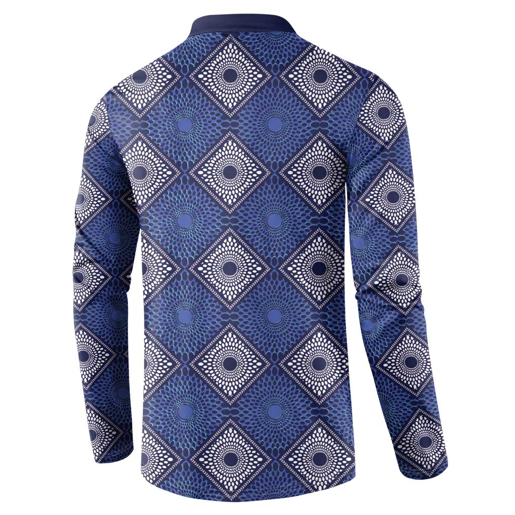 Indigo Diamond African Ankara Pattern Button Sweatshirt