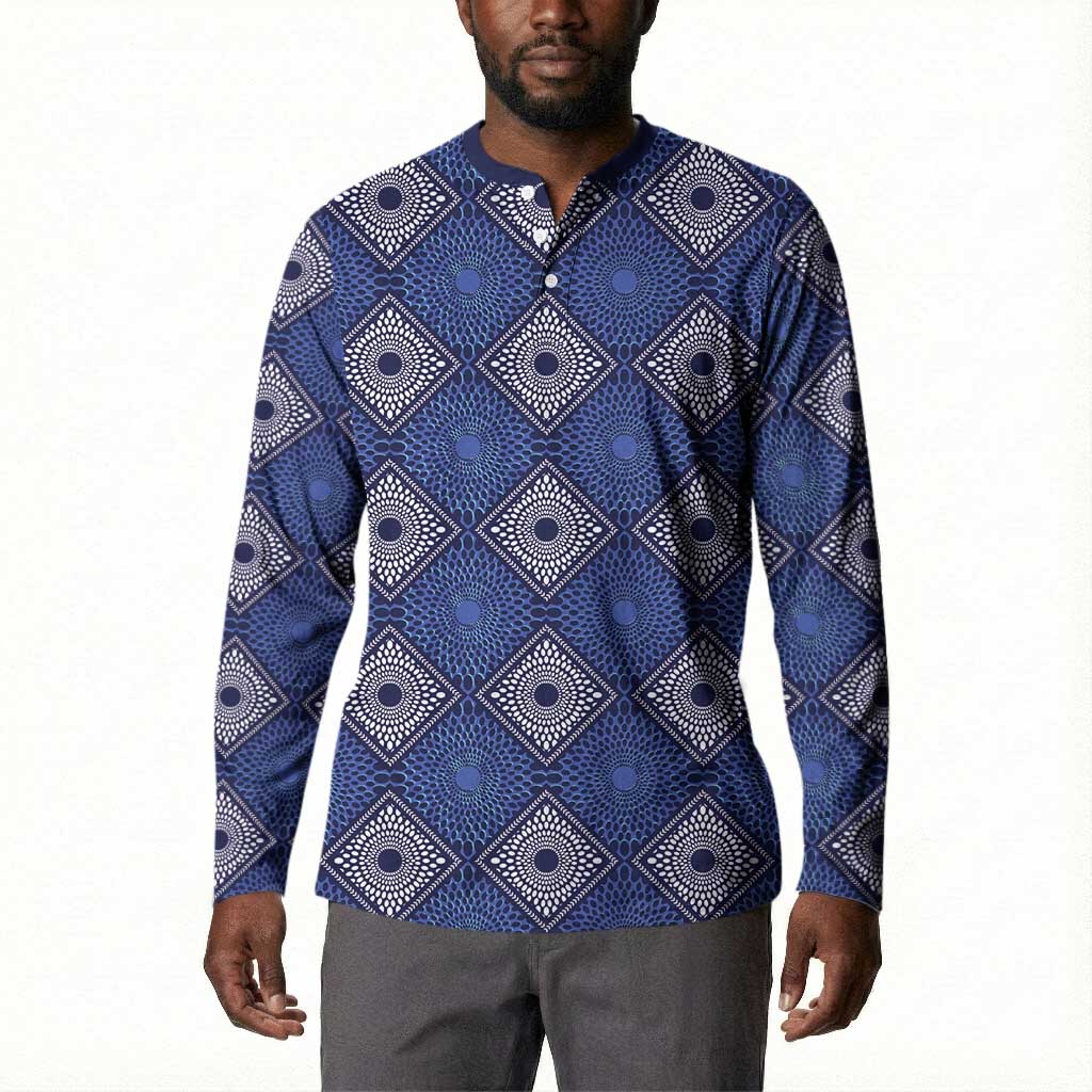 Indigo Diamond African Ankara Pattern Button Sweatshirt