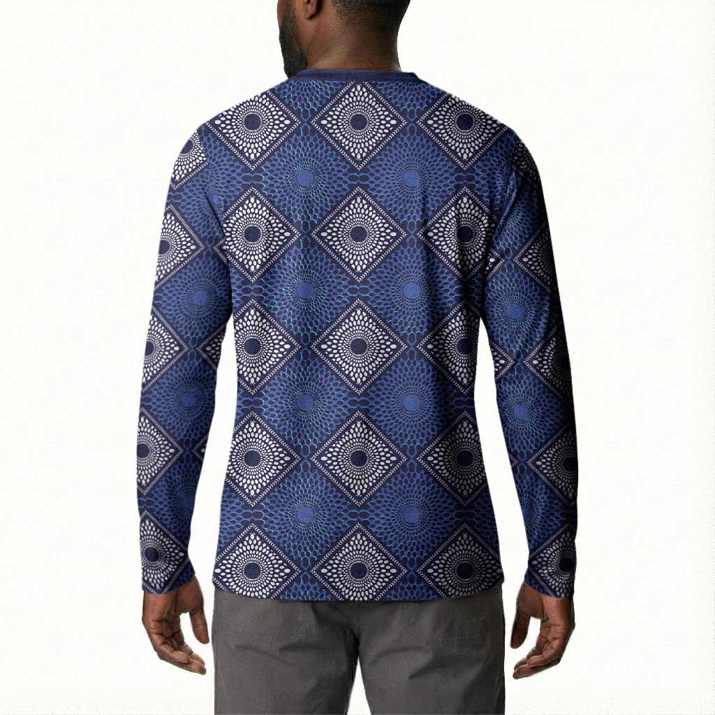 Indigo Diamond African Ankara Pattern Button Sweatshirt