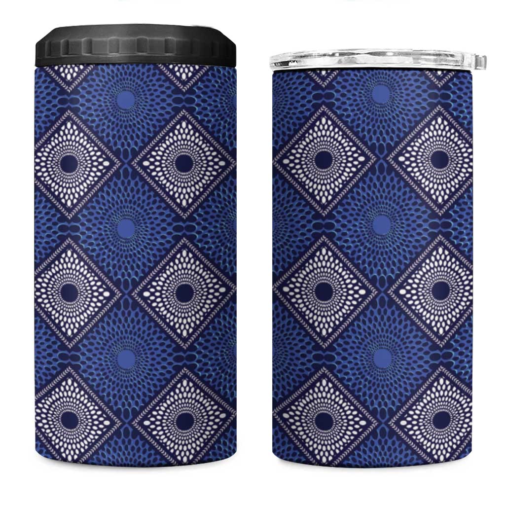 Indigo Diamond African Ankara Pattern 4 in 1 Can Cooler Tumbler