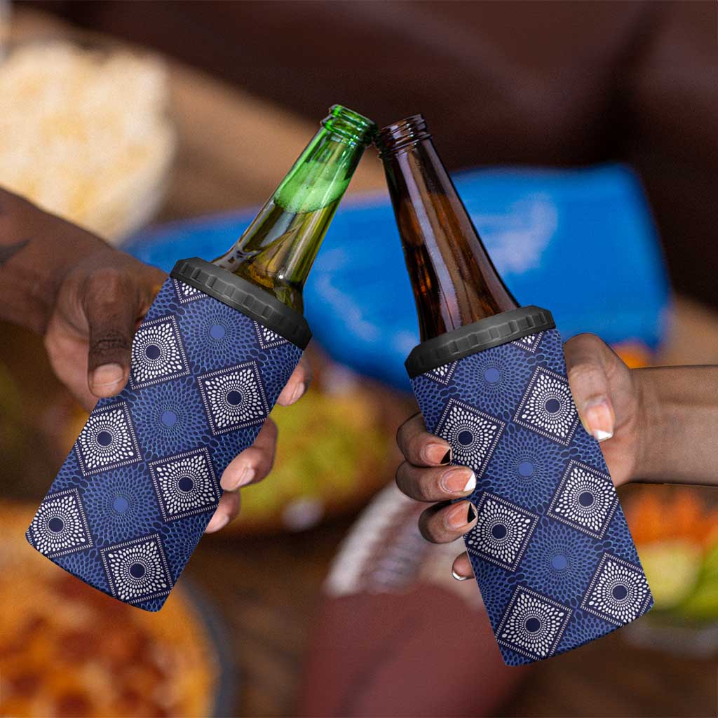 Indigo Diamond African Ankara Pattern 4 in 1 Can Cooler Tumbler