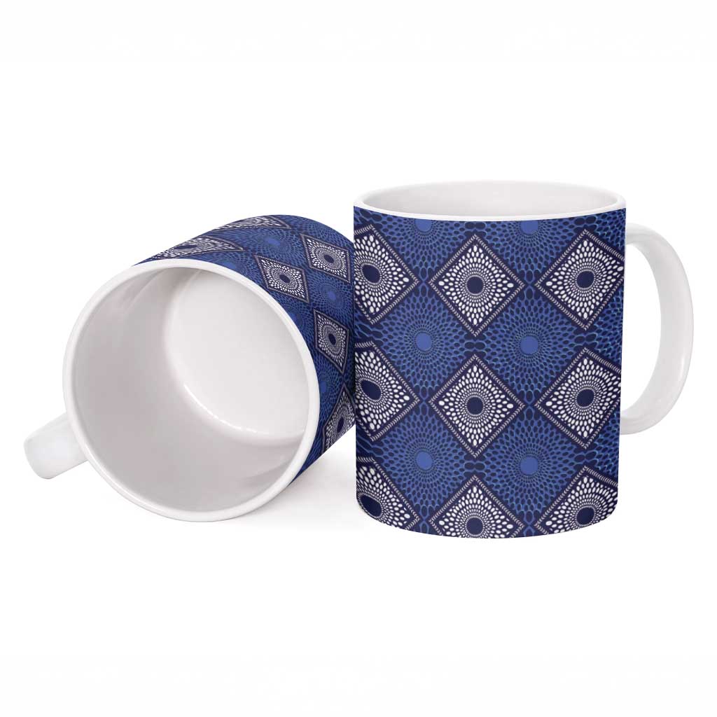 Indigo Diamond African Ankara Pattern Ceramic Mug