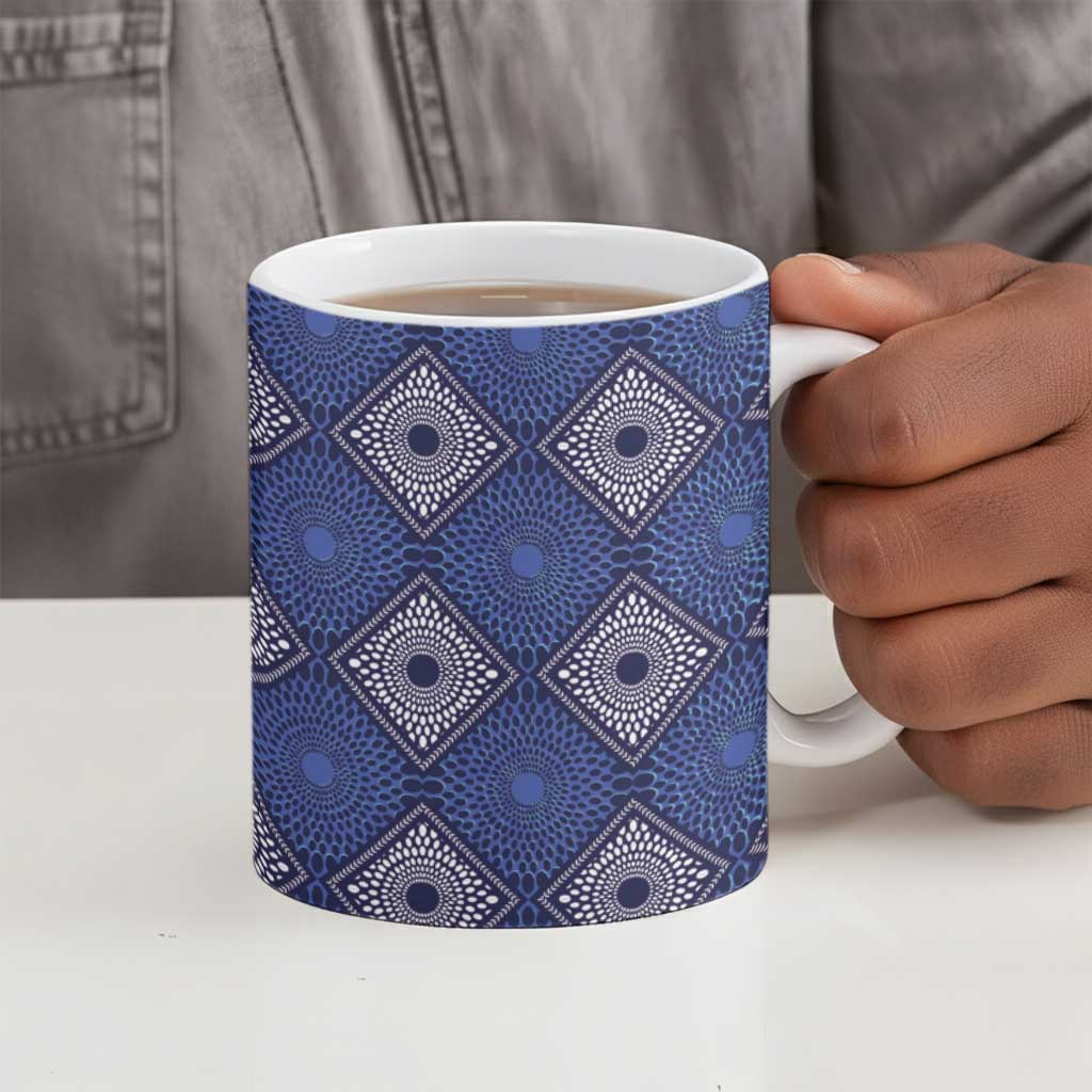 Indigo Diamond African Ankara Pattern Ceramic Mug