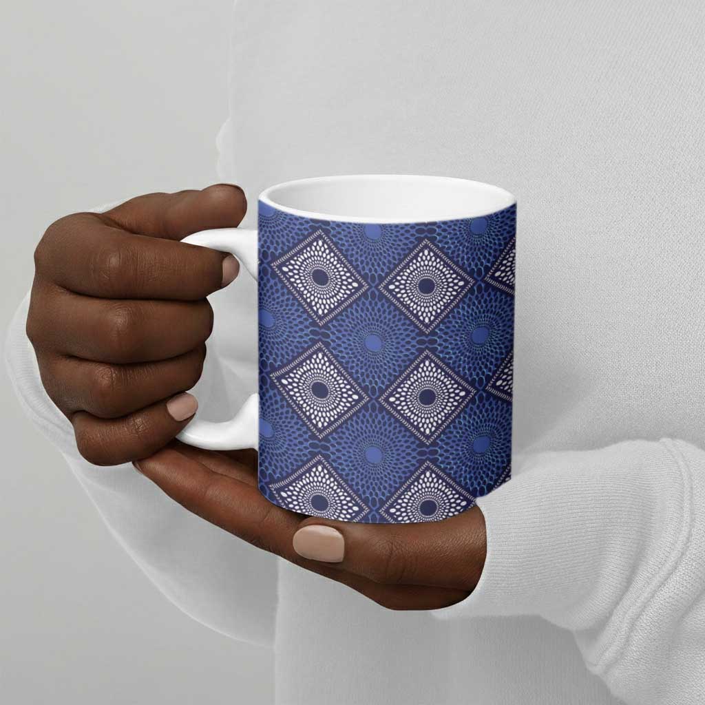 Indigo Diamond African Ankara Pattern Ceramic Mug