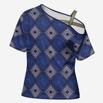 Indigo Diamond African Ankara Pattern Cross Shoulder Shirt
