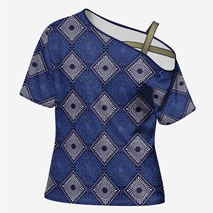 Indigo Diamond African Ankara Pattern Cross Shoulder Shirt