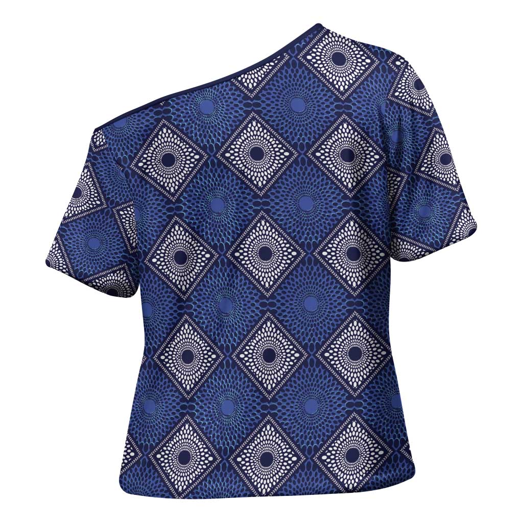 Indigo Diamond African Ankara Pattern Cross Shoulder Shirt