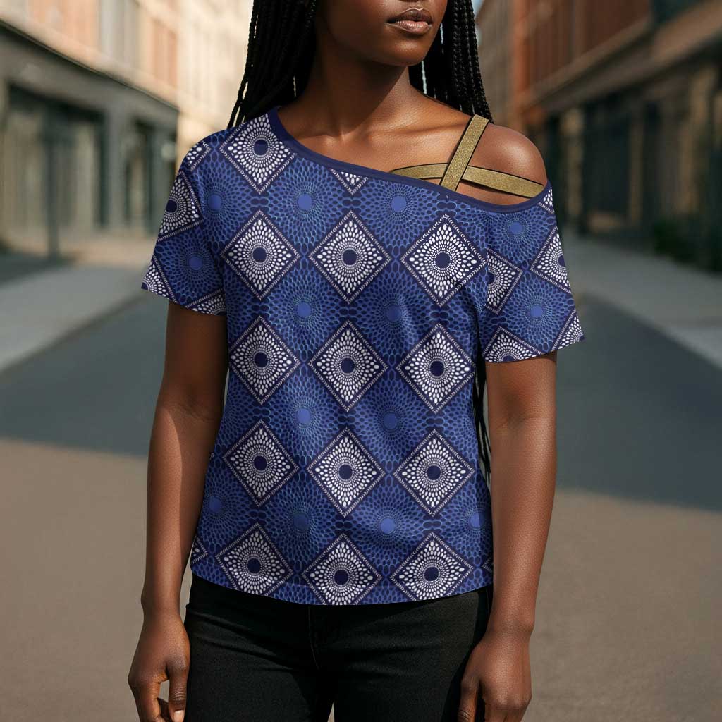 Indigo Diamond African Ankara Pattern Cross Shoulder Shirt
